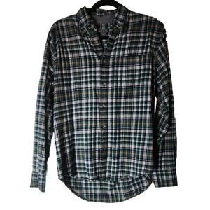 Eddie Bauer Mens Green Blue White Plaid Flannel Shirt Size Med Button Up Cotton